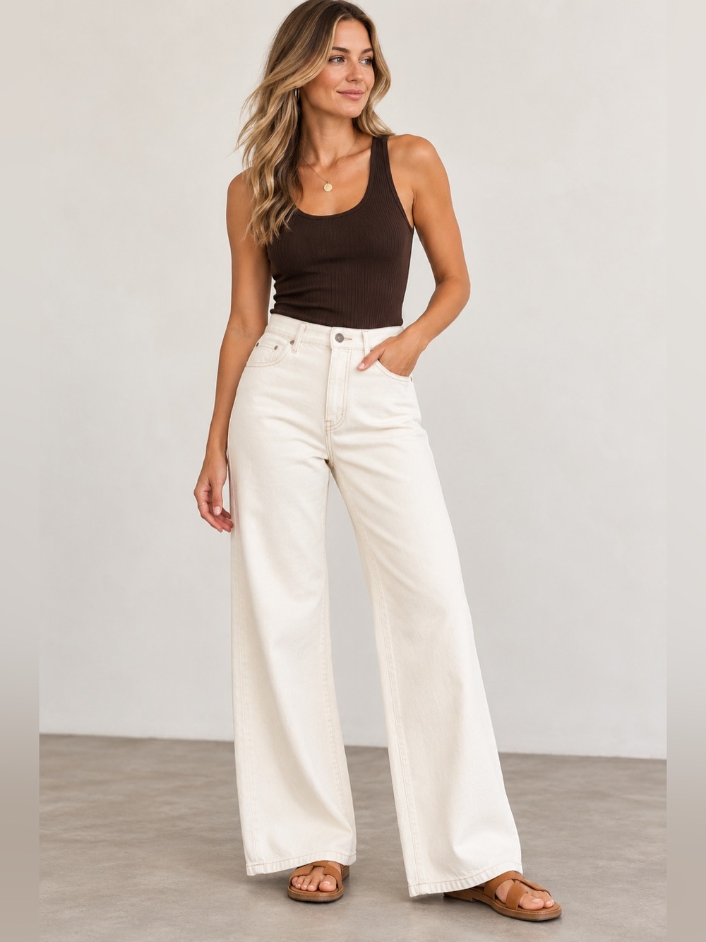 Wrangler Worldwide Mid Rise Wide Leg Jeans Cream Cotton Hemp Denim Size 28
